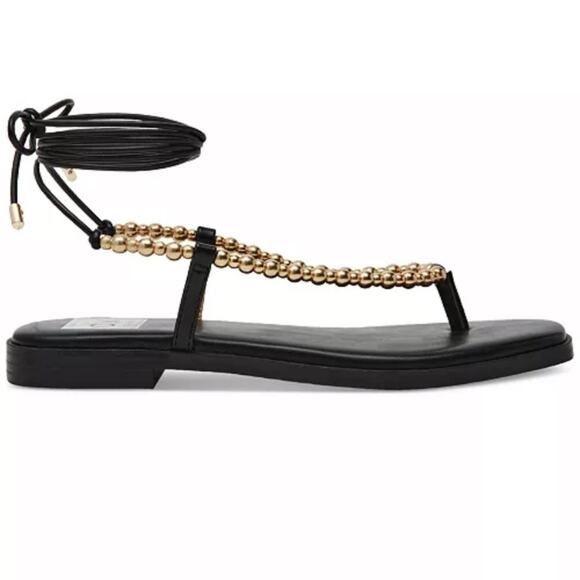 Dolce Vita Black Gold Beaded Lace Up Gladiator Flat Sandals Size 9.5 NEW IN BOX - Picture 4 of 14